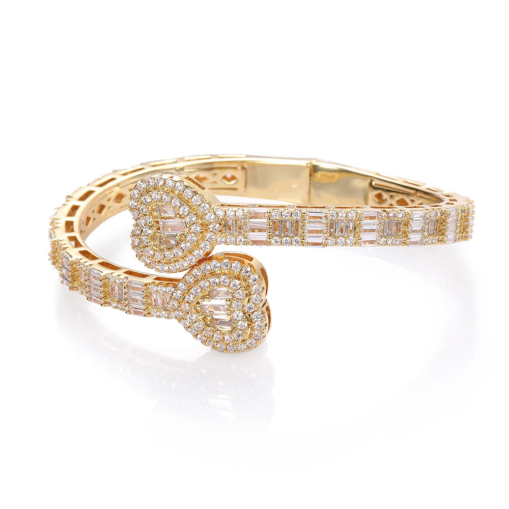 18K Gold Iced Out Heart Bracelet