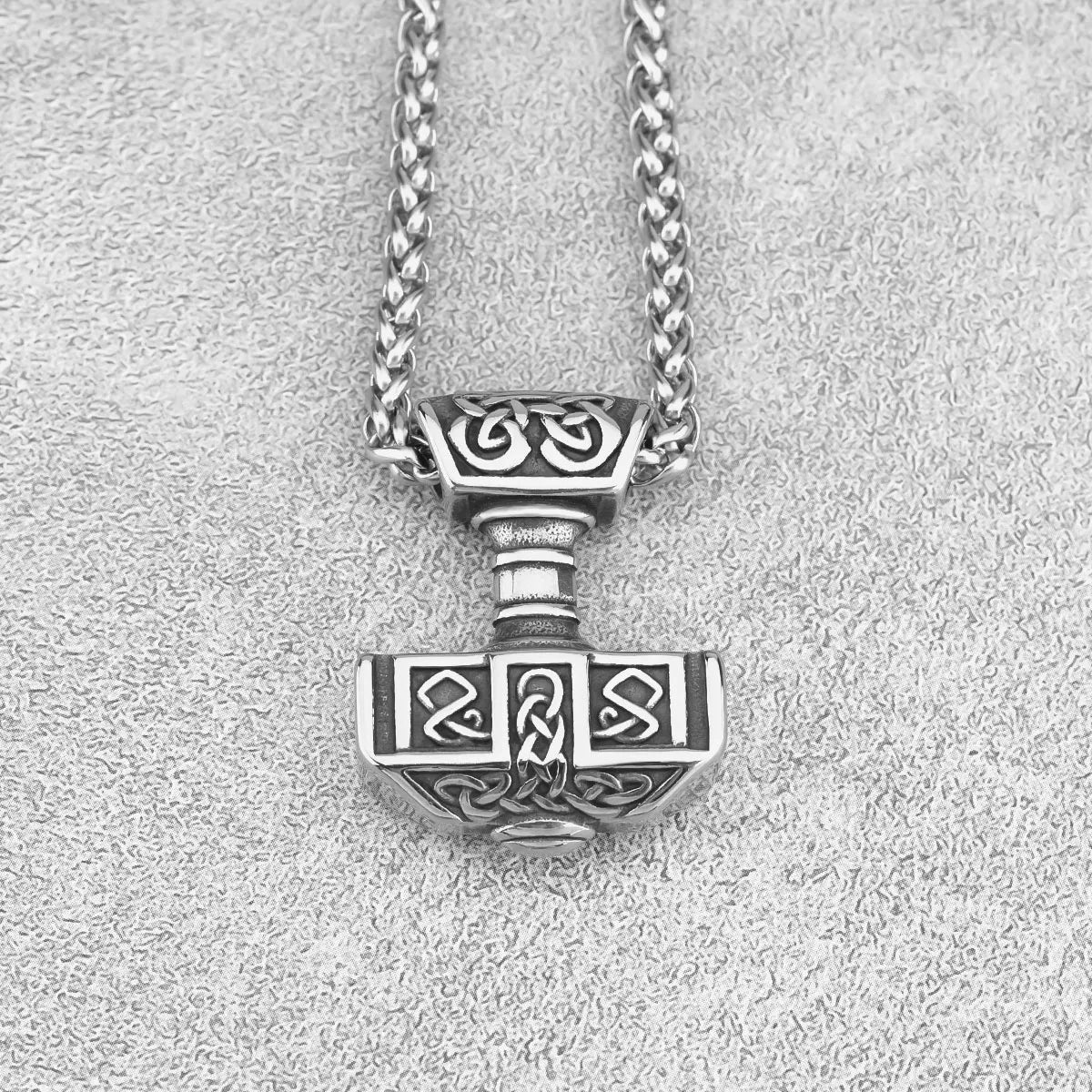 Stainless Steel Nordic Viking Thor's Hammer Pendant Vintage Odin Celts Knot Runic Amulet Necklace Gift for Boyfriend