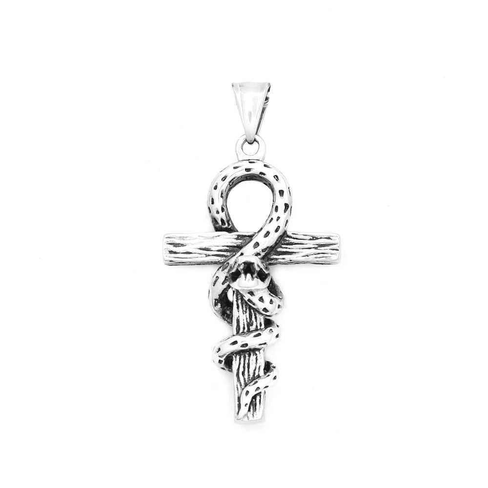 Snake Cross Pendant — Stainless Steel