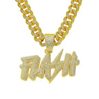 New Hip Hop Flash Lightning Large Letter Pendant Necklace With 13mm Cuban Chain Letters Necklaces For Men's Women Rapper Jewelry