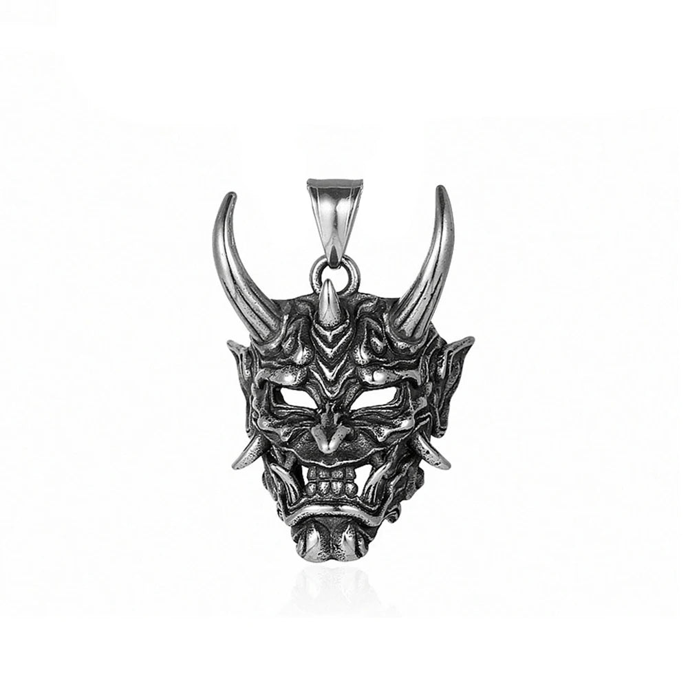 Gothic Stainless Steel Fang Demon Mask Pendant Necklace Retro Punk Style Biker Monster Skull Necklace Men Chain Jewelry Gift