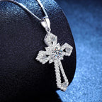 18K white gold and platinum moissanite necklace women's personality light luxury hip hop pt950 cross pendant necklace women