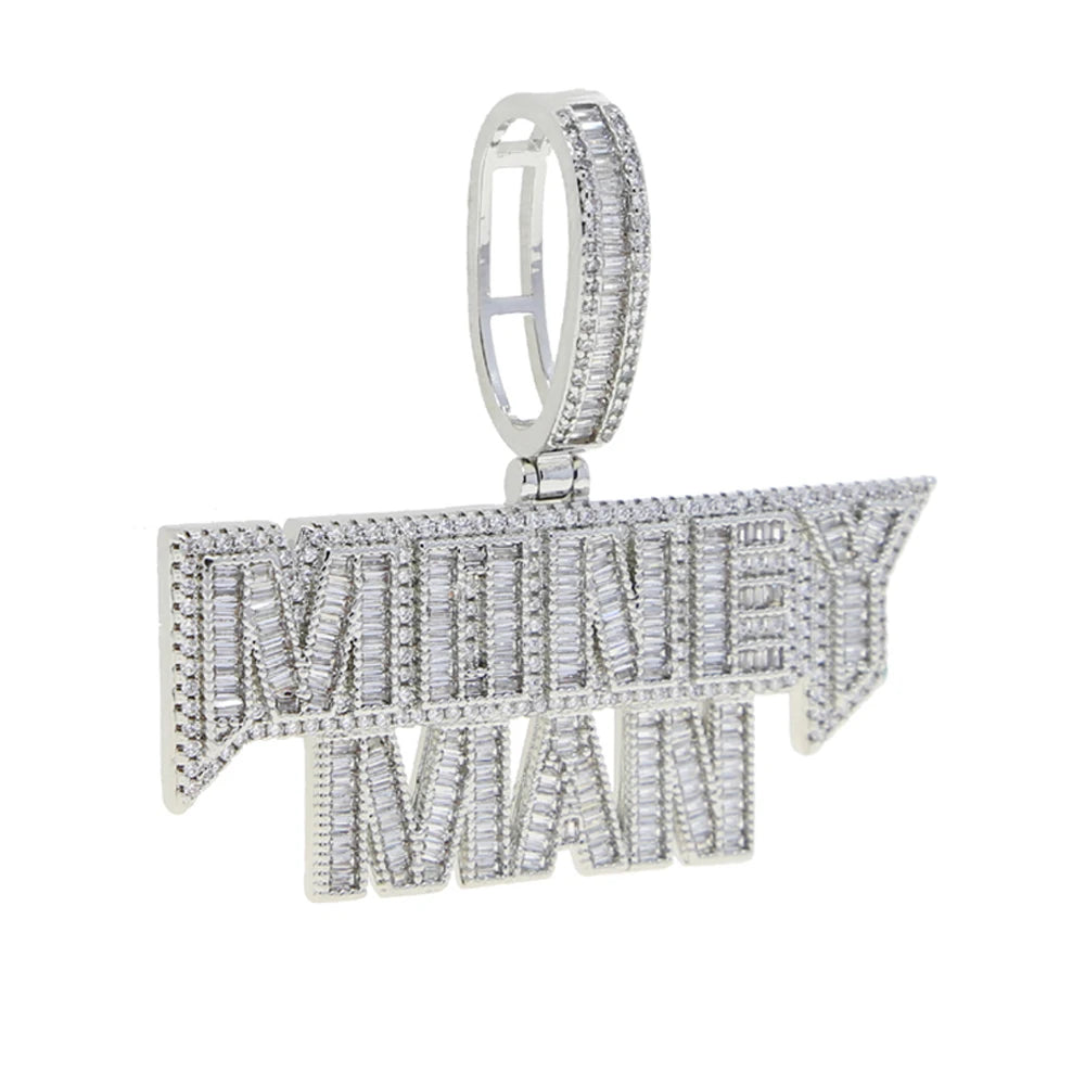 New Hip Hop Money Pendant Necklace Gold Color Iced Out Bling CZ Cubic Zirconia Letters Rich Dollar Charm Men Women