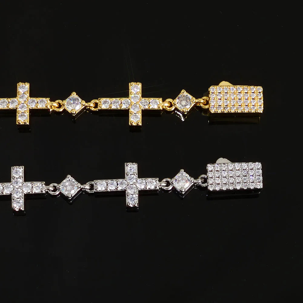 Gold Cross Iced Out Chain Bracelet 5MM