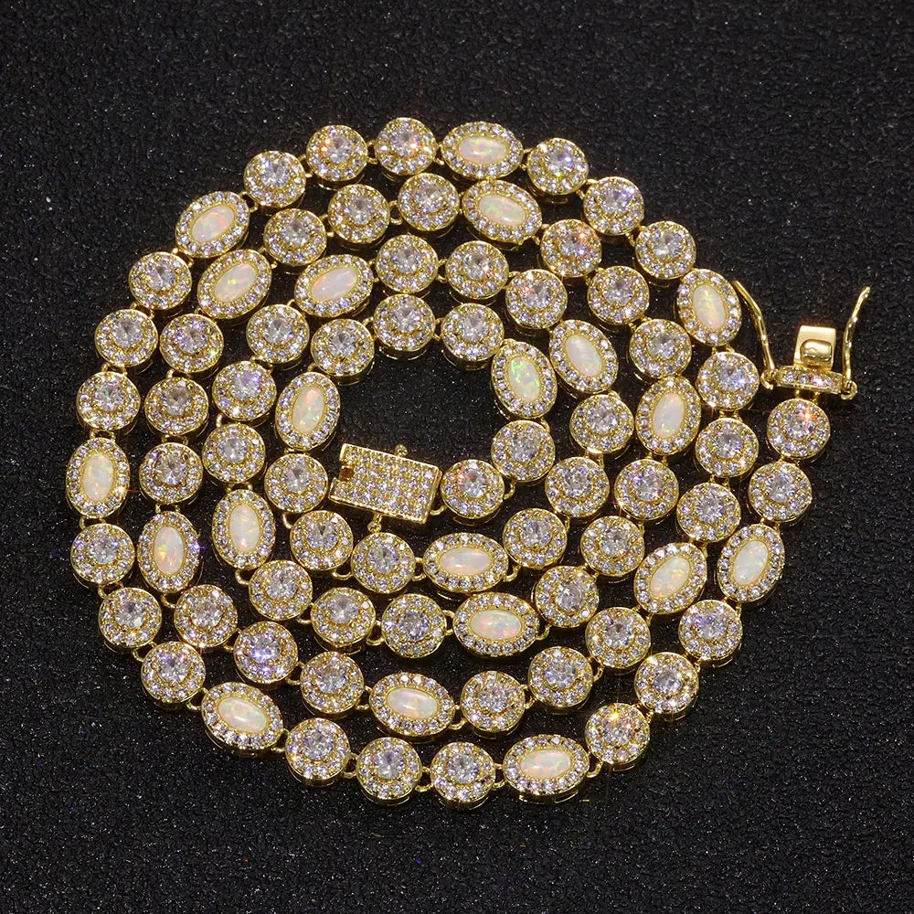 Tennis Chain Necklace Stainless Steel Opal Diamond