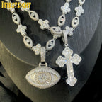 2025 New Eye Cross Necklace Iced Out Bling Silver Color Cubic Zirconia Charm Tennis Chain for Men Women Hip Hop Jewelry