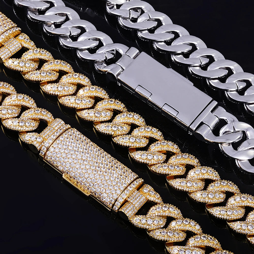 Iced Out Cuban Bracelet Stainless Steel 18MM 3-Row