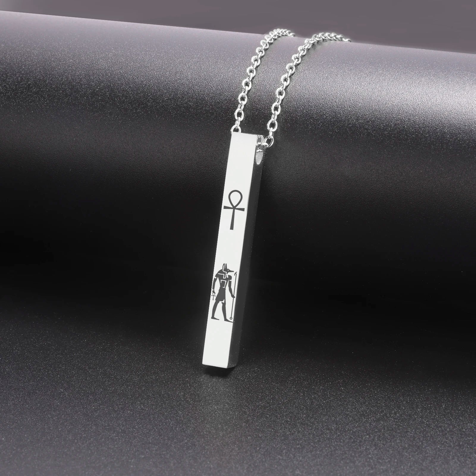 Lemegeton Egyptian Cat Goddess Bastet Necklace Stainless Steel Ancient Egypt Ankh Cross Symbol Necklaces Square Amulet