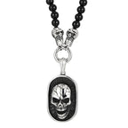 Men's Steampunk CZ Skull Face Head Pendant Necklace For Man 8MM Width 50CM Long Agate Stone Beads Chain Stainless Steel