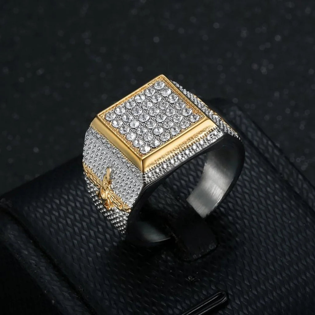 Iced Out Large Square CZ Ring — Stainless Steel