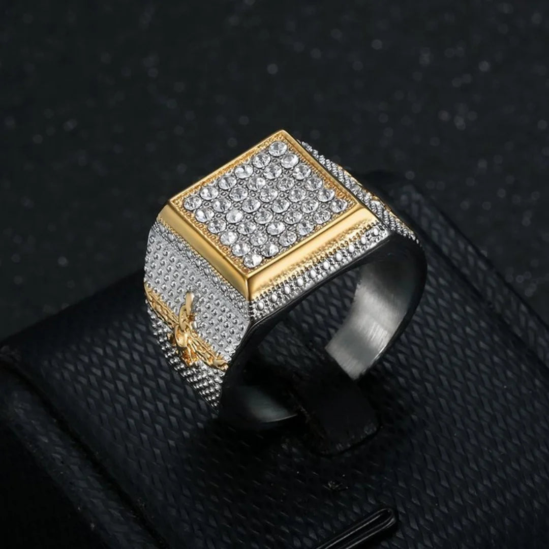 Iced Out Large Square CZ Ring — Stainless Steel