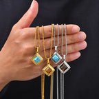 Stylish Natual Stone Necklace for Men,Stainless Steel Geometric Pendant Necklace,New Trend Jewelry Gift