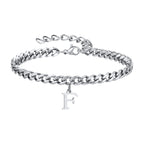 Vnox A-Z Initial Bracelets for Men Women, Never Fade Silver Color Stainless Steel Cuban Chain Bracelet with 26 Letter