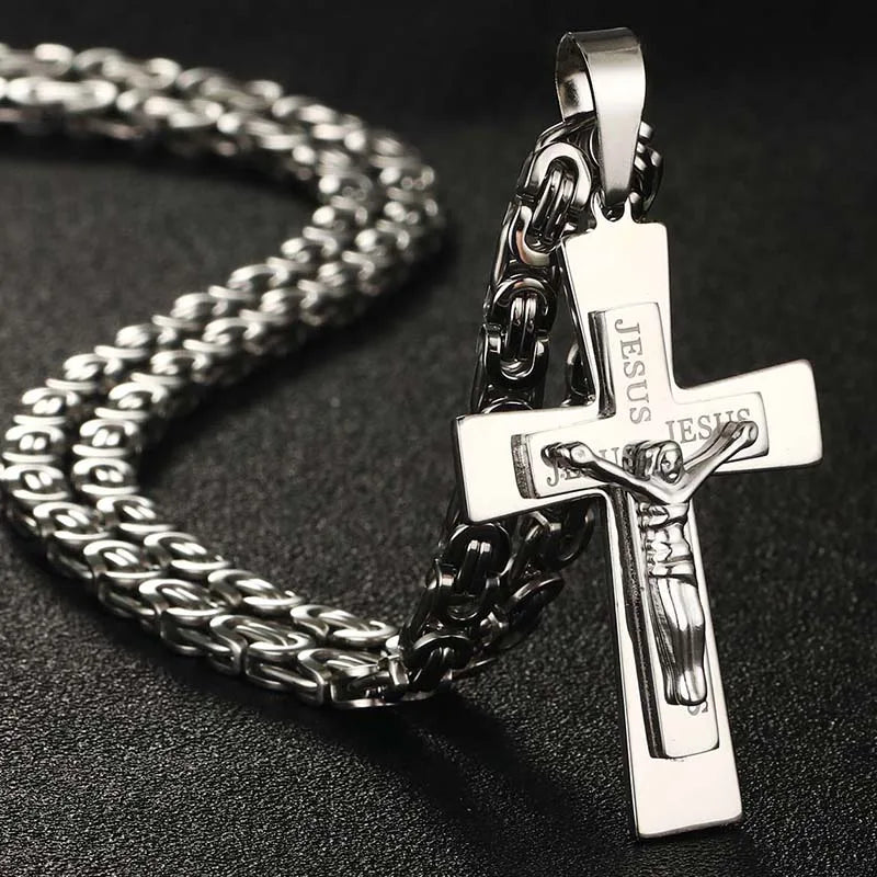 Catholic Jesus Christ Crucifix Chain Necklace — Stainless Steel