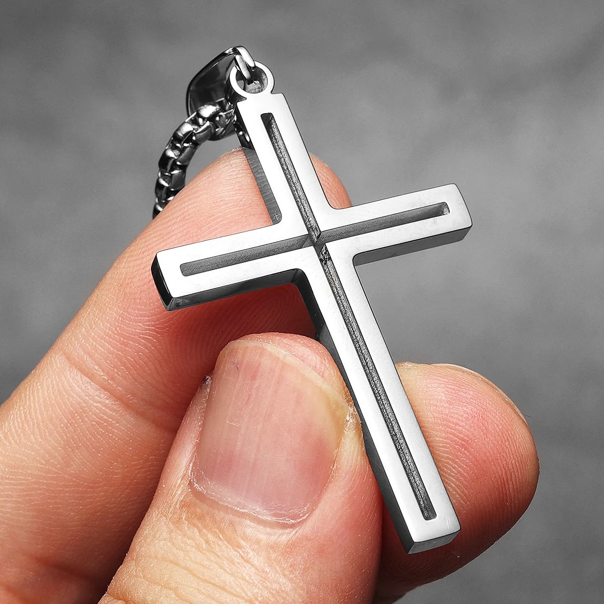 Cross Pendant Necklace Stainless Steel Hollow