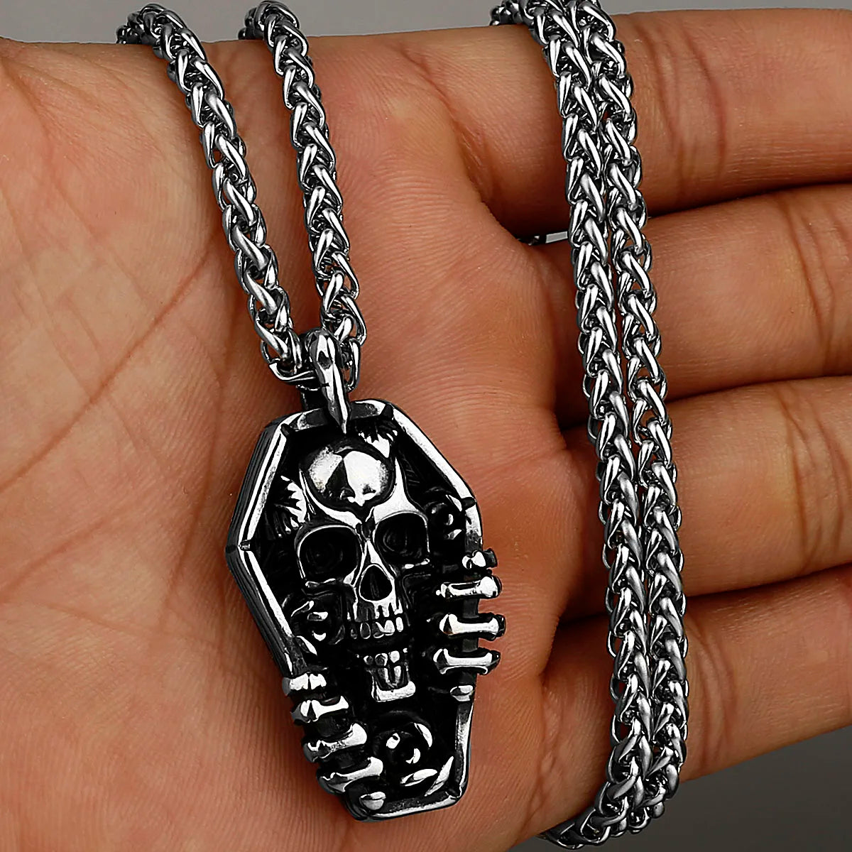 Neo-Gothic Skull Pendant Necklace — Stainless Steel