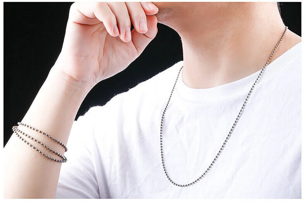 Fashion 3mm TA1 Pure Titanium Military Army Ball Bead Chain Necklace for Men Women Anti-allergy 26 inch Length
