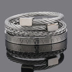 3pcs Luxury Stainless Steel Man Bracelet Set Roman Number Bangles Women Jewelry Couple Gift