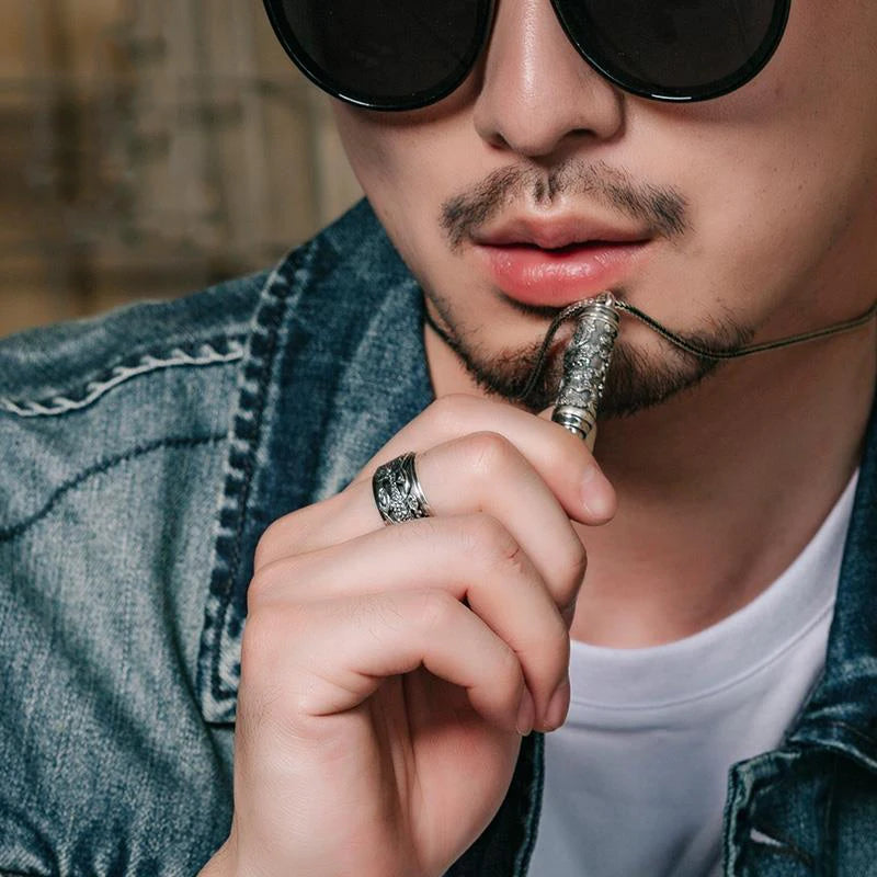 Original design Thai silver carved dragon men's ring retro domineering rotatable business style light luxury jewelry