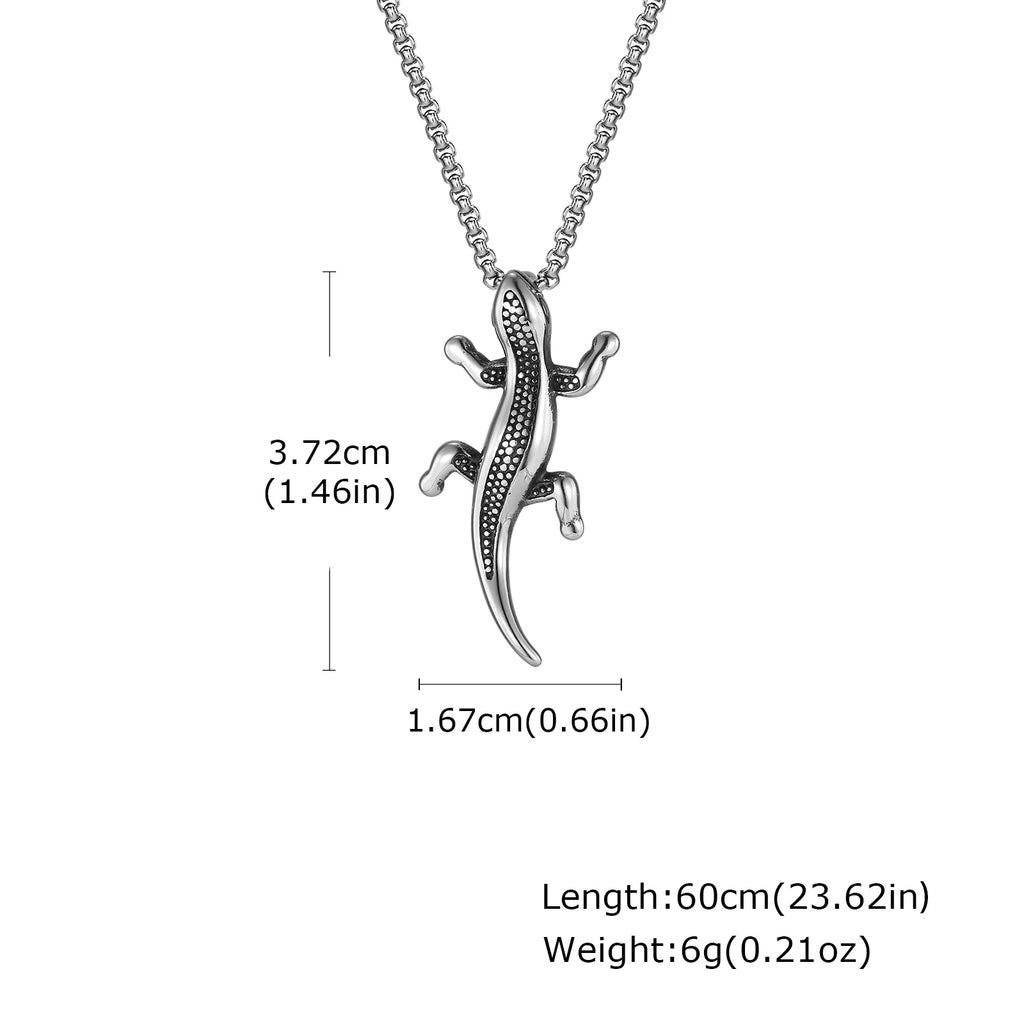 Unique Gecko Lizard Pendant Necklace for Men Male, Stainless Steel Hip Hop Animal Necklace, Fashion Jewelry Creativity Gift