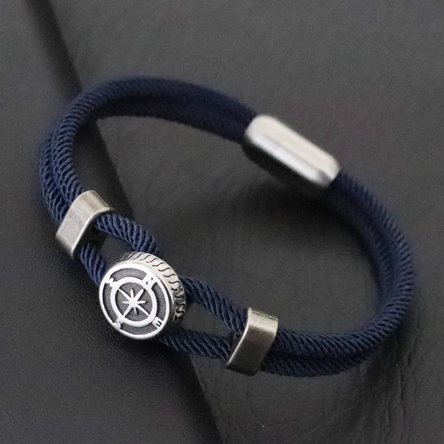 Pirate Style Nautical Compass Bracelet With Strong Magnetic Buckle Vintage Viking Bilayer Milan Rope Wrap Braslet Gift