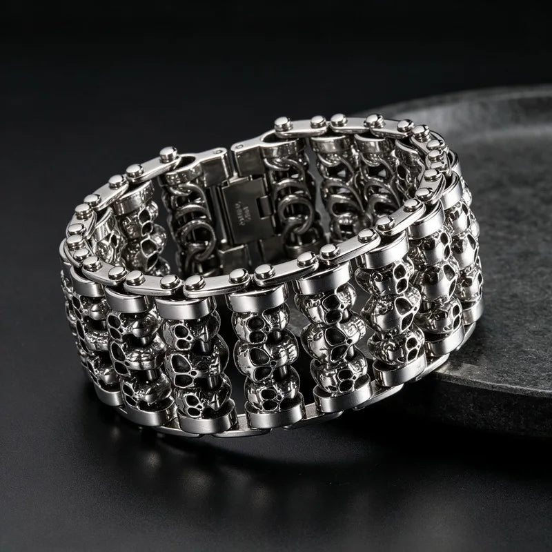 Bracelets For Men's Boy Fashion Chain Jewelry, 316L Stainless Steel Rock Punk Motorbiker Cross Flower Bracelet and