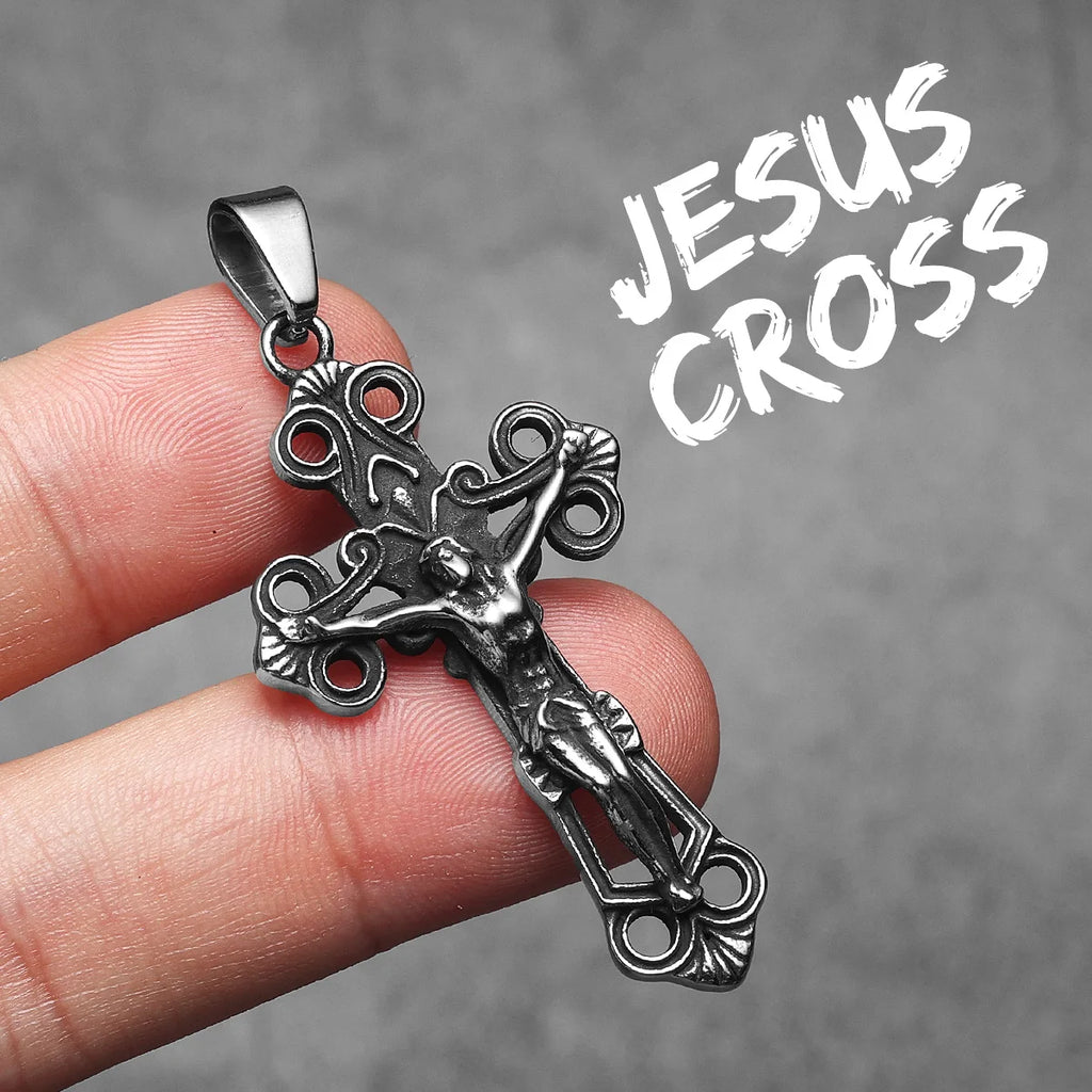 Jesus Hollow Cross Pendant — Stainless Steel
