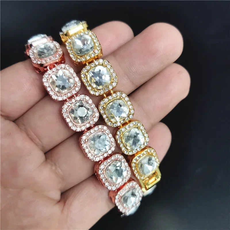 Silver Color Hip Hop Tennis Chain Bracelet 1 Row Square Cz Stone Iced Out Bling Bracelets For Men Women 18cm New Year Jewelry