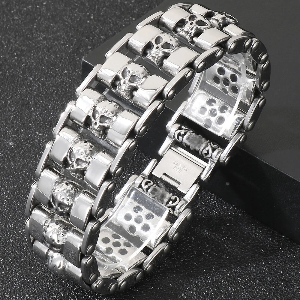 Gothic 25MM Width Skull Head Link Chain Bracelet for Men 316L Stainless Steel Men's Bracelets Punk Rock Jewelry
