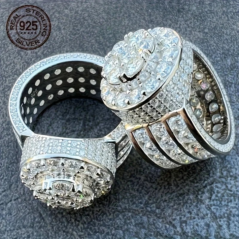 Luxury 925 Sterling Silver Rings For Men Hip Hop Iced Out Zircon Pinky Ring Male Punk Business Jewelry Gift