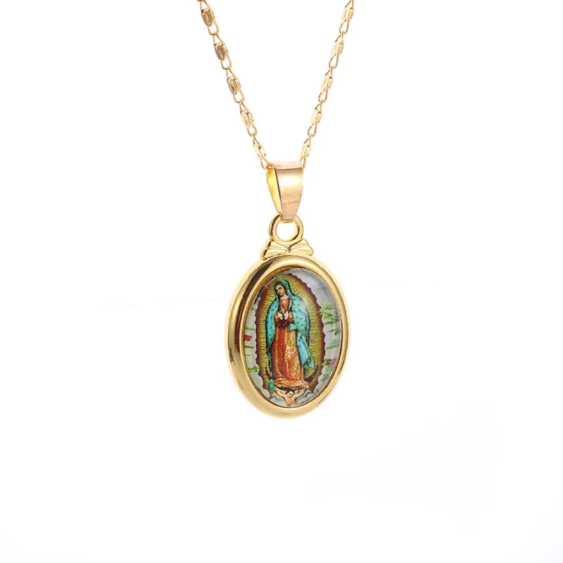 Our Lady of Guadalupe Medal Pendant Stainless Steel Virgin Mary Necklace Women\\'s Prayer Jewelry Catholic Gift