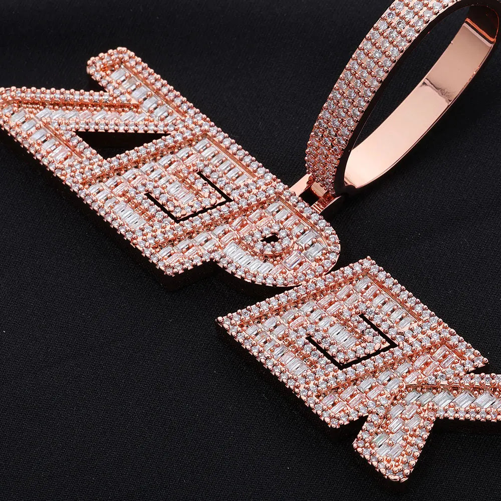 Rose Gold Baguette Letter Pendant Moissanite