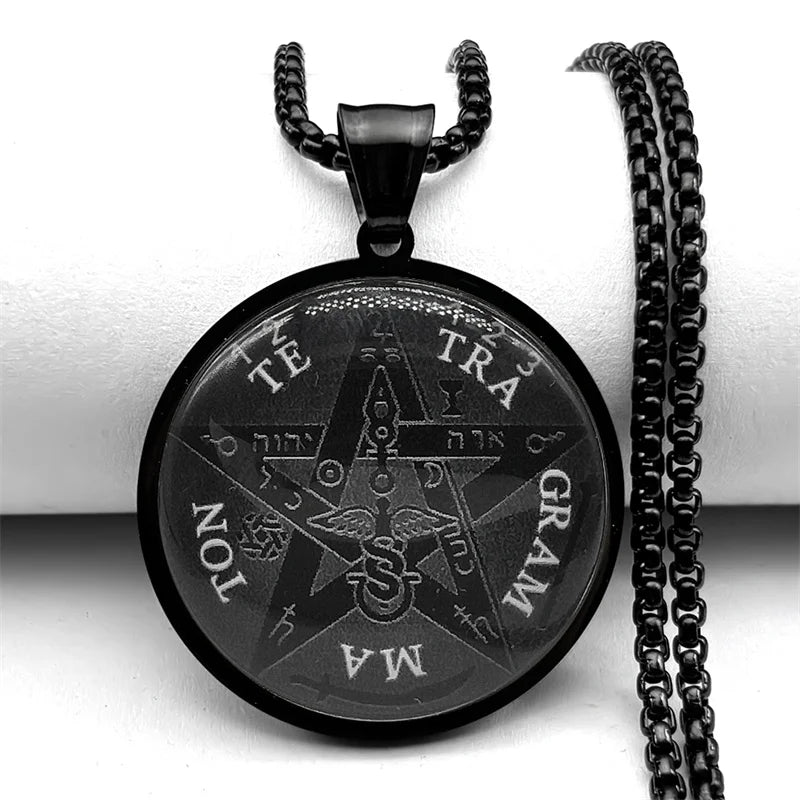 Seal of Seven Archangels Medal Stainless Steel Glass Necklace Seal of Solomon Talisman Necklace Protection Jewelry