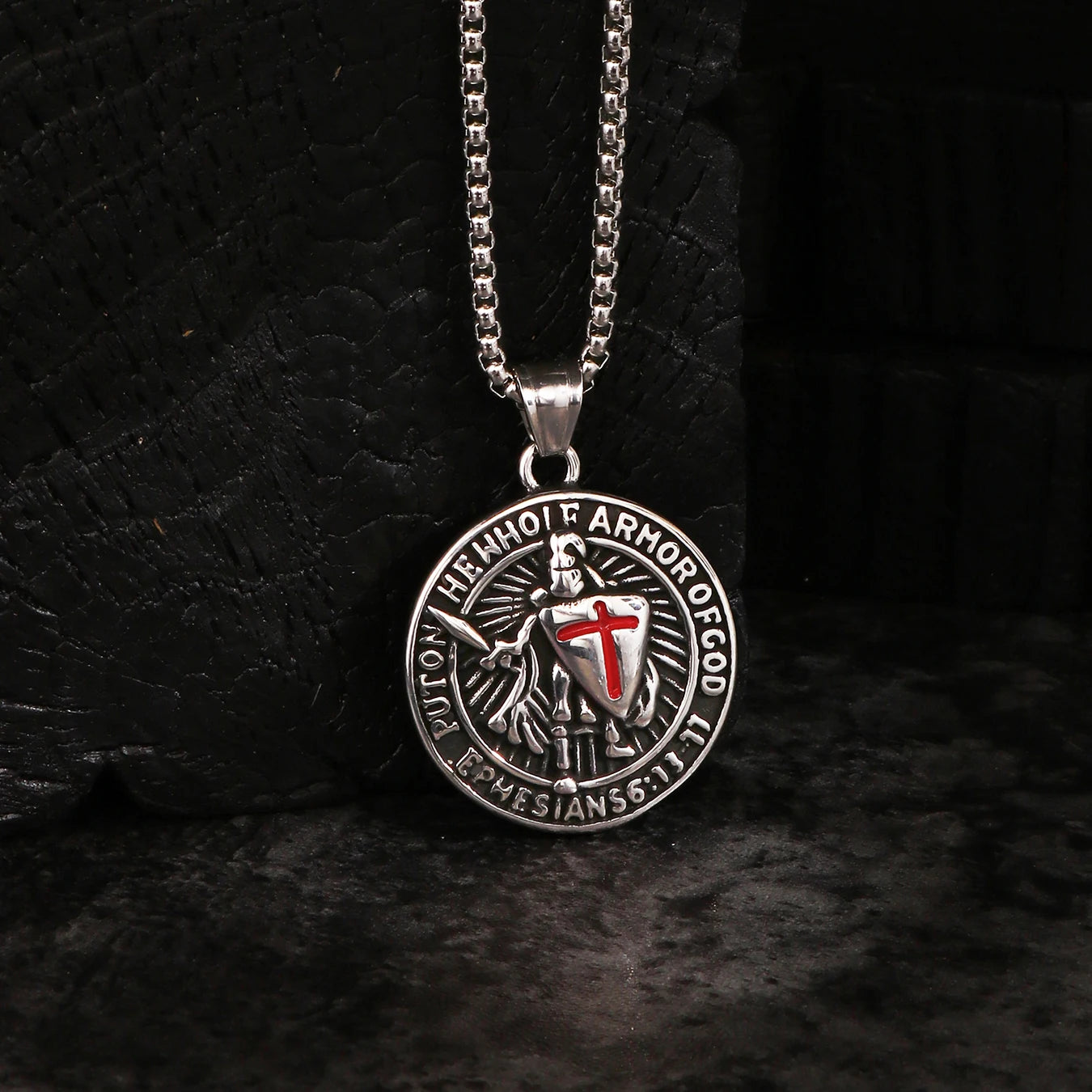 1PC INGX Stainless Steel Men's Retro Knight Cross Shield Pendant Necklace for Men Medieval Viking Necklace Man Jewelry