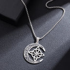Witch Knot Necklace Celtic Knot Pendant Stainless Steel Amulet Triskelion Ankh Cross Pentagon Jewelry Birthday Gift for Women
