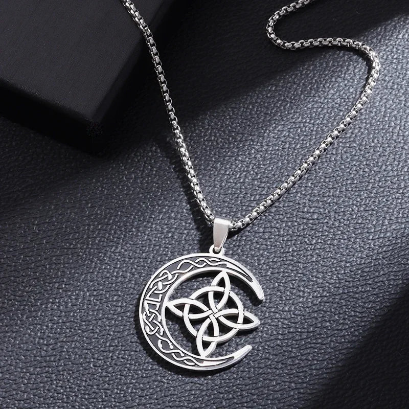 Witch Knot Necklace Celtic Knot Pendant Stainless Steel Amulet Triskelion Ankh Cross Pentagon Jewelry Birthday Gift for Women