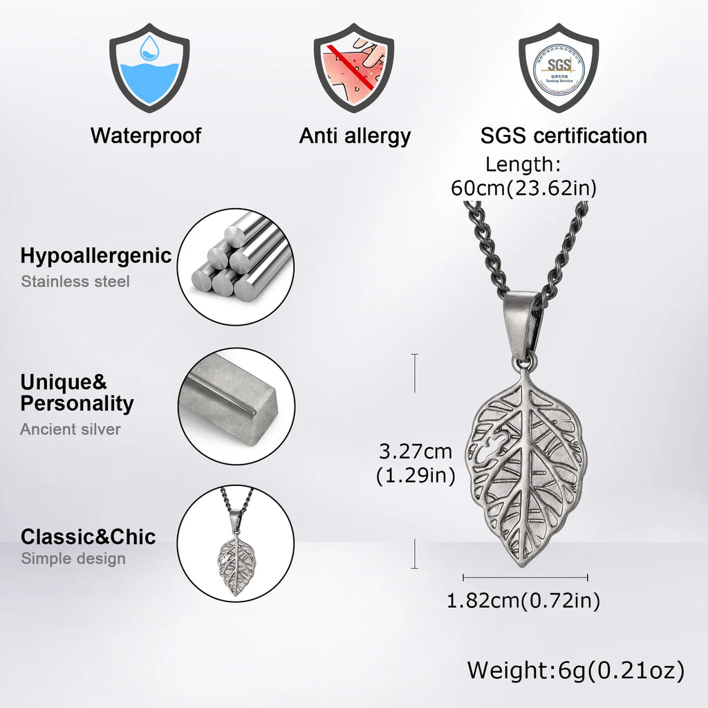 Vintage Maple Leaf Pendant Necklace for Men — Stainless Steel