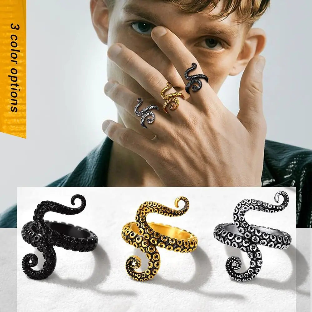 New Octopus Opening Knitting Loop Crochet Ring Stainless Steel Punk Style Thimble Ring Adjustable Finger Wear Knitting