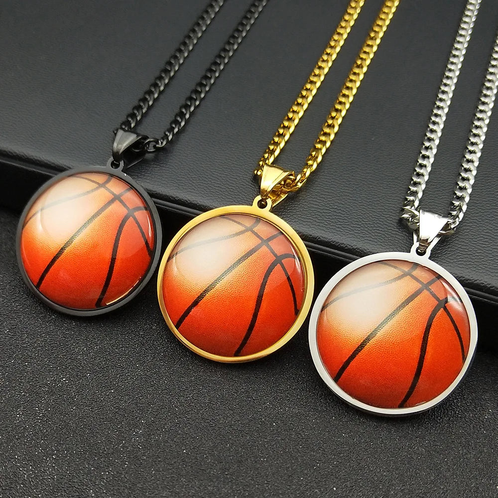 3D Basketball Steel Pendant 316L Necklace