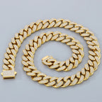 Hip Hop Heavy Cuban Link Chain Set Man Bracelet Necklace Luxury Gold Color Stainless Steel & Full CZ Men's Necklace &
