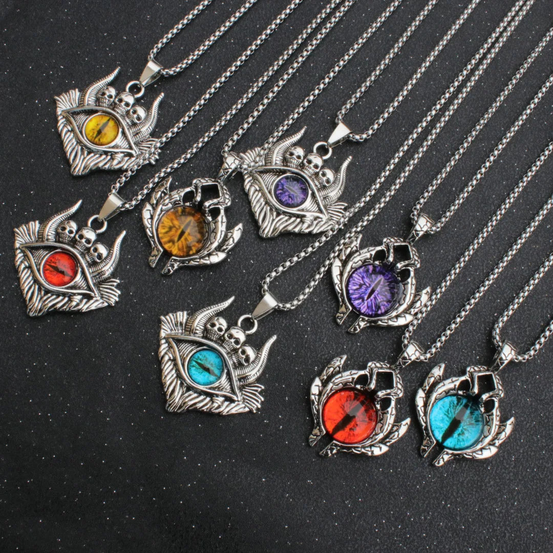 Stainless Steel Evil Eye Skull Pendant Necklace