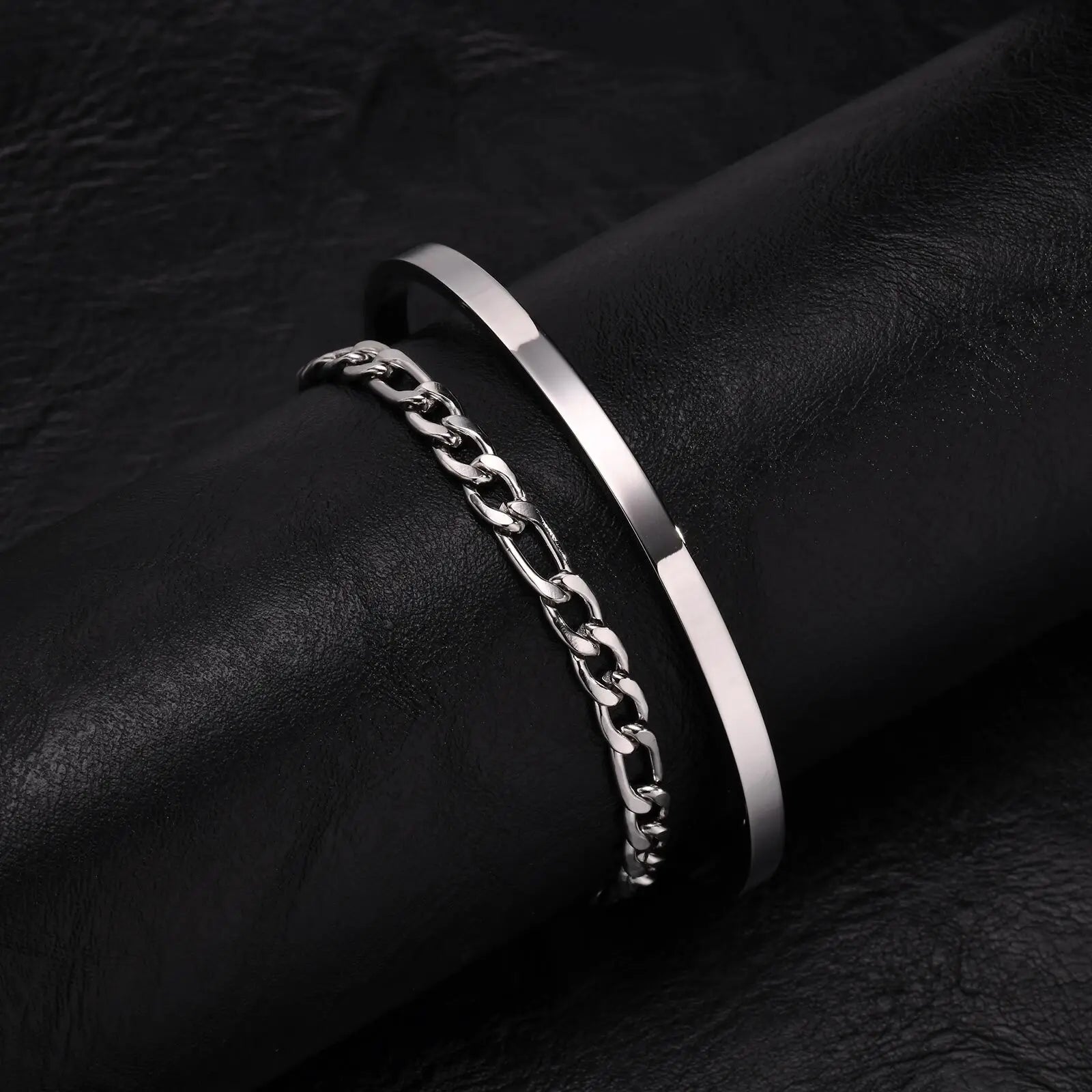 Cuff Bangle Bracelet Set — Stainless Steel