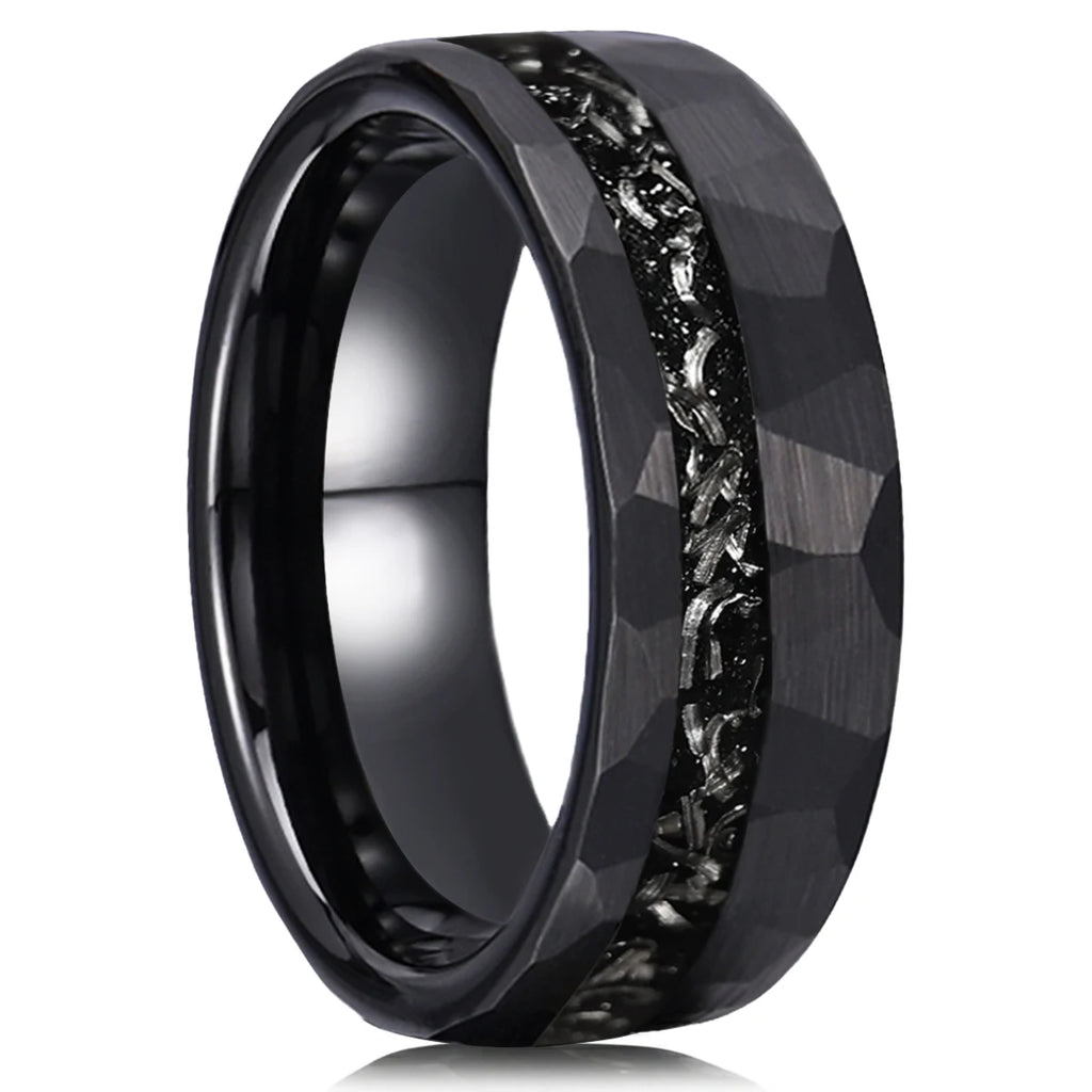 8MM Black Tungsten Men’s Wedding Bands Classic Hammered Meteorite Ring Fashion Simple Couple Promise Engagement Rings
