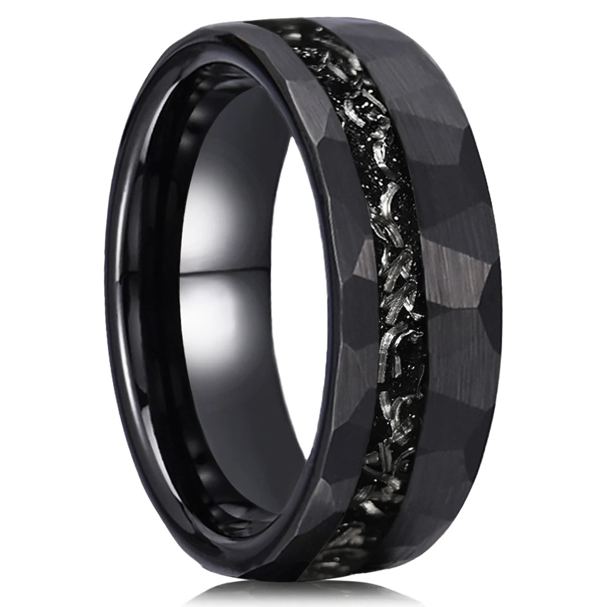 8MM Black Tungsten Men’s Wedding Bands Classic Hammered Meteorite Ring Fashion Simple Couple Promise Engagement Rings