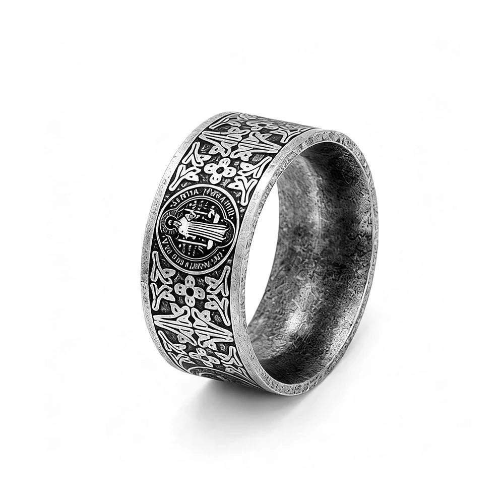 Saint Benedict Exorcism CSPB Cross Ring 316L Stainless Steel Punk Hip Hop Jewelry For Men Creative Gifts