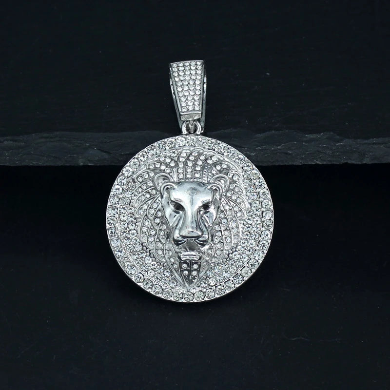 Hip Hop Big Lion Head Pendant Necklace Cuban Chain Necklace For Women Men Iced Out Full Rhinestone Necklace Jewelry