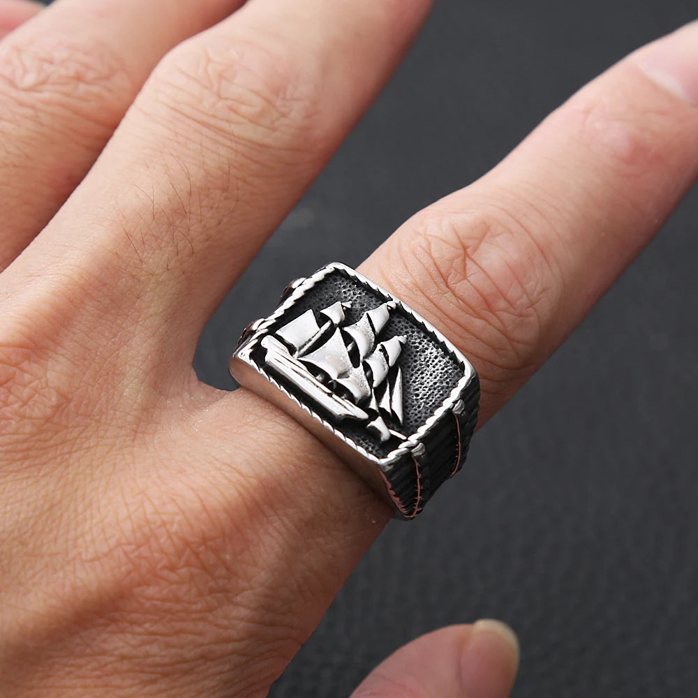 Viking Pirate Sailboat Ring — Stainless Steel