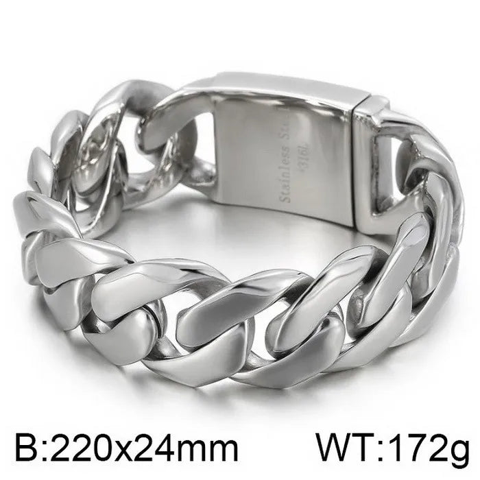 Classic 24MM Width Curb Cuban Link Chain Men Bracelet for Man Matte Brushed Stainless Steel Men's Bracelets Massive