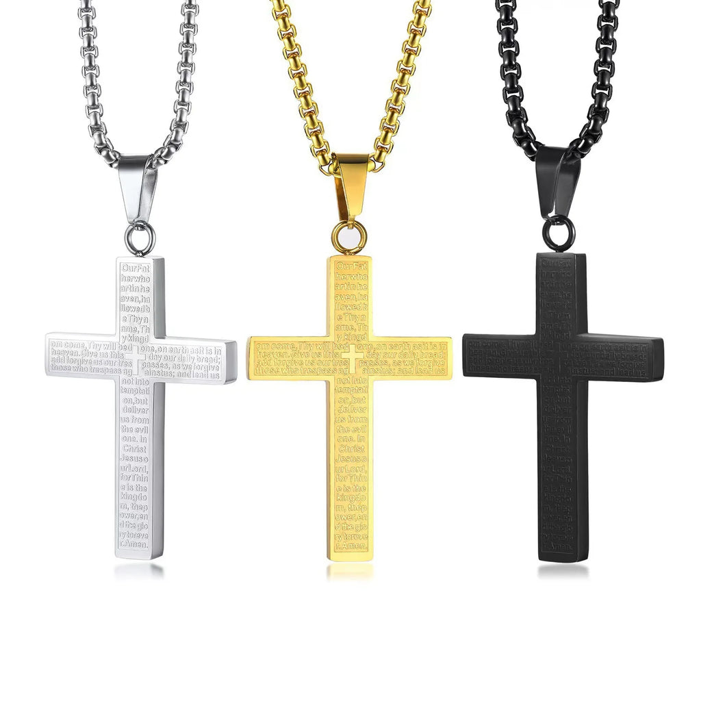 European & American Style Engraved Cross Choker, Minimalist Versatile Titanium Steel Necklace, Daily Commute Accessory