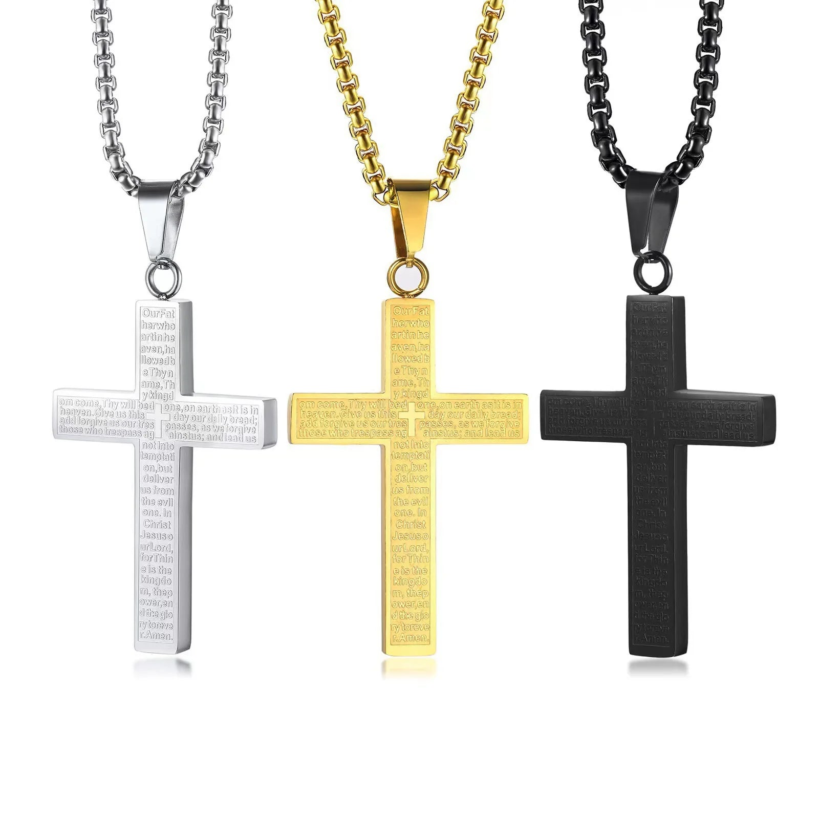 European & American Style Engraved Cross Choker, Minimalist Versatile Titanium Steel Necklace, Daily Commute Accessory